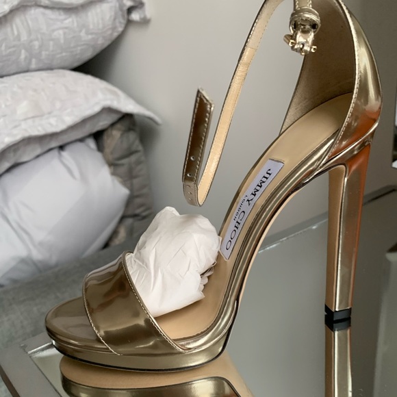 Jimmy Choo Misty 120 sandals in gold tone leather - Picture 5 of 6